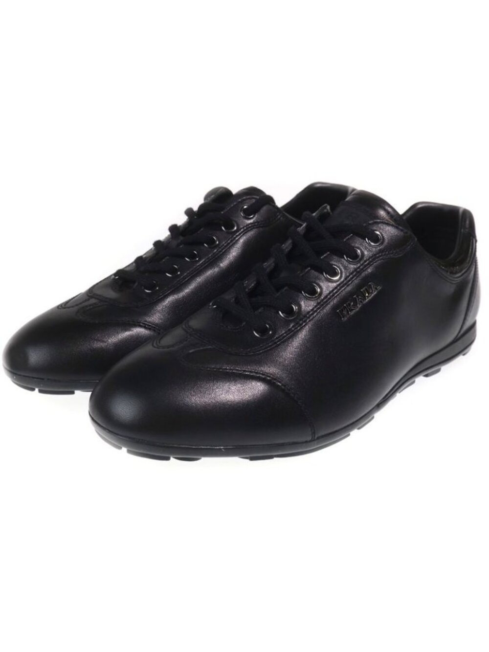 Prada Logo Leather Lace Up Low Cut Shoes Black - Picture 2 of 6